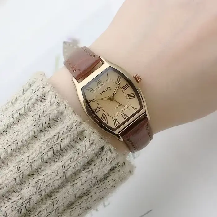 Montre pour femmes petites dames montres marron rétro Vintage Bracelet en cuir montre noir Quartz montres Reloj Mujer