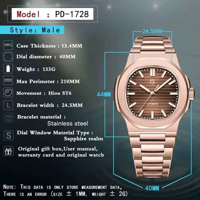 Montre mécanique Pagani Design en acier inoxydable pour homme, résistante à l'eau, avec cristal de saphir, pour toutes les occasions, cadeau parfait pour les amateurs de montres