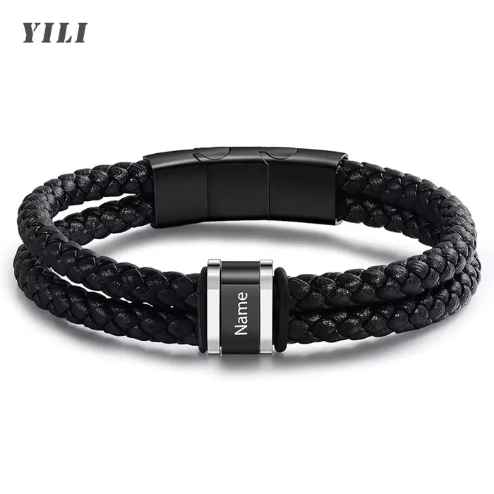 Bracelets personnalisés pour hommes, bracelets en cuir tressé avec gravure de 1 à 5 noms, cadeau per