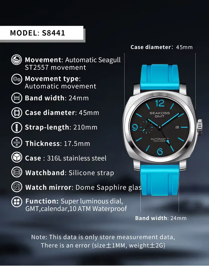 SEAKOSS 45mm plongée GMT montre automatique mécanique montres mouette ST2557 mouvement 10Bar calendrier lumineux