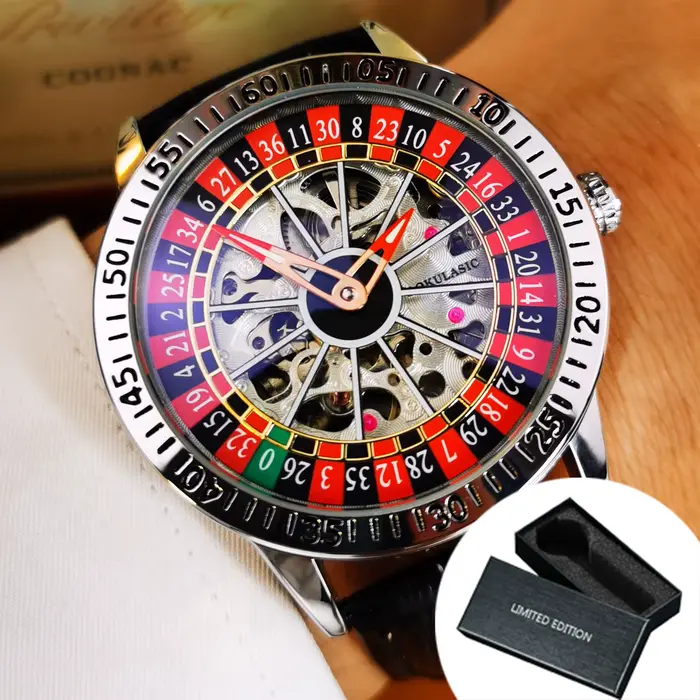 AOKULASIC mode squelette montre mécanique pour hommes conception rotative luxe en cuir bracelet en a