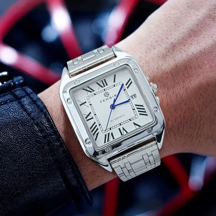 Montre de luxe homme quartz affichage calendrier bracelet acier inoxydable boîtier carré style mode décontracté occassions spéciales cadeau anniversaire