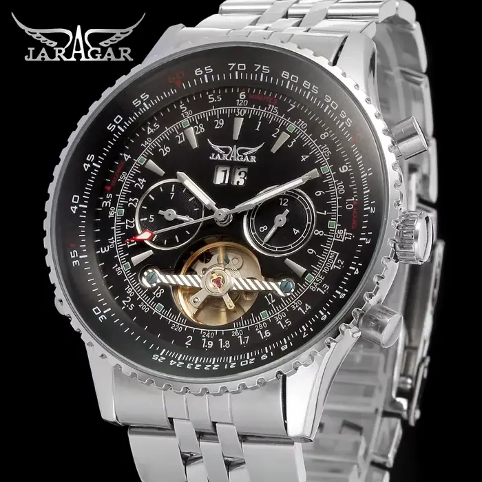 JARAGAR Original grand cadran Tourbillon chronographe automatique homme montres en acier inoxydable Vintage mécanique étanche mâle poignet