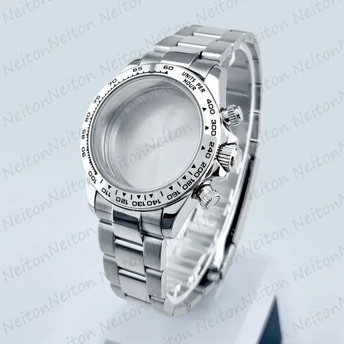 NEITON VK63 39mm boîtier de montre argent/or avec bracelet solide en acier inoxydable pour montres