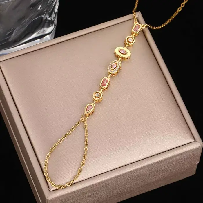 Bracelet chaîne à main en cristal coloré en acier inoxydable pour femmes
