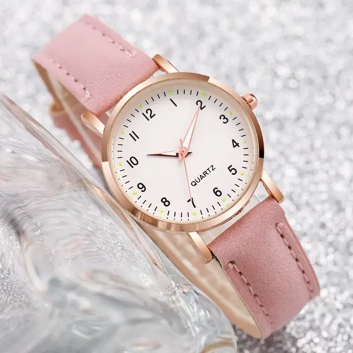 Montre à quartz avec bracelet en cuir pour femmes et filles