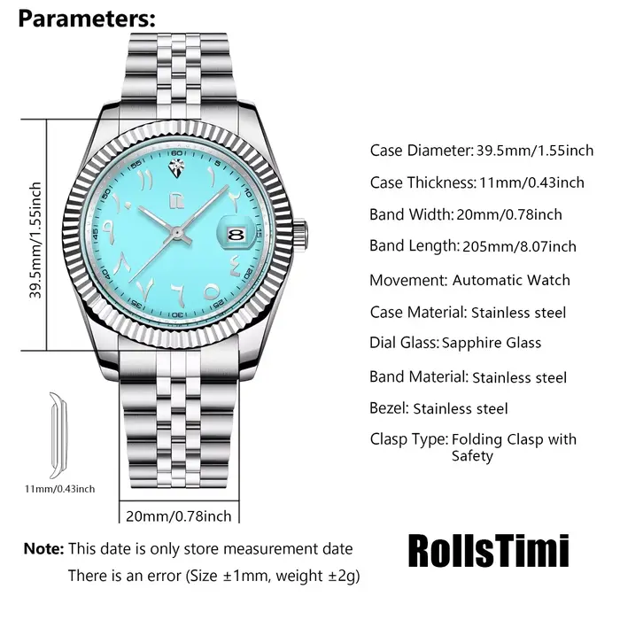 Nouvelles montres automatiques pour hommes 39mm montre-bracelet mécanique en acier inoxydable