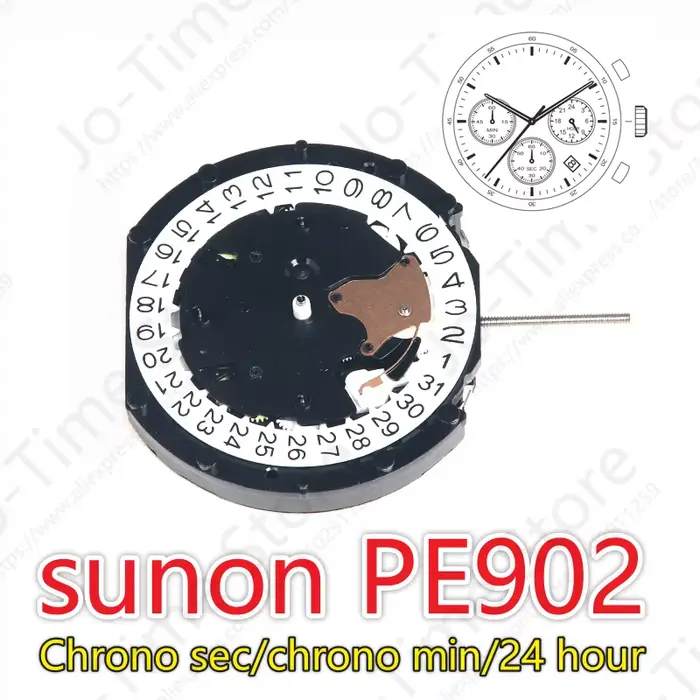 PE902 mouvement Sunon PE90 mouvement montre Ligne mouvement à Quartz trois aiguilles avec 3 yeux et 
