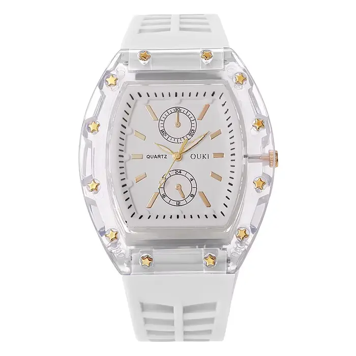 Montre Transparente en Forme de Baril à Vin Quartz Décontractée Hommes Femmes Occasions Spéciales