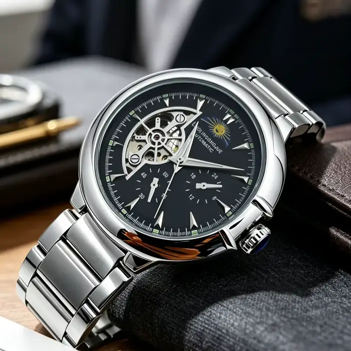Montre mécanique automatique squelette haut de gamme pour homme