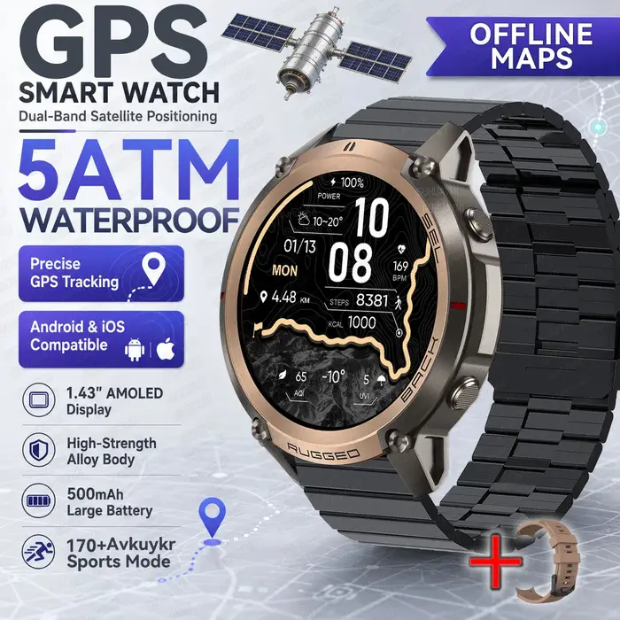 Nouvelle Montre Connectée GPS Robuste 2026 avec Écran Tactile AMOLED HD 1