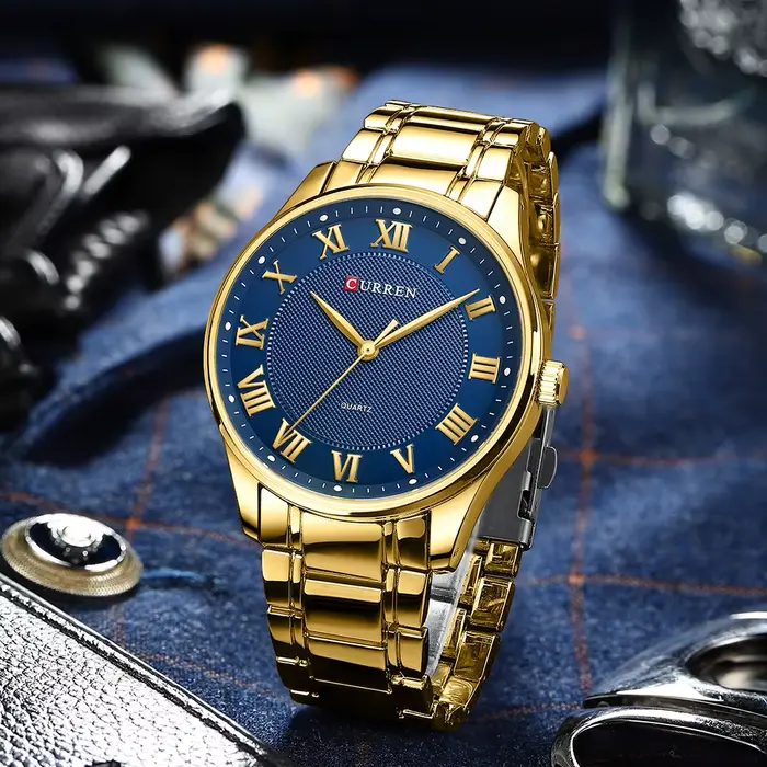 CURREN or montre pour hommes haut de gamme de luxe or Quartz acier inoxydable étanche affaires mode Simple