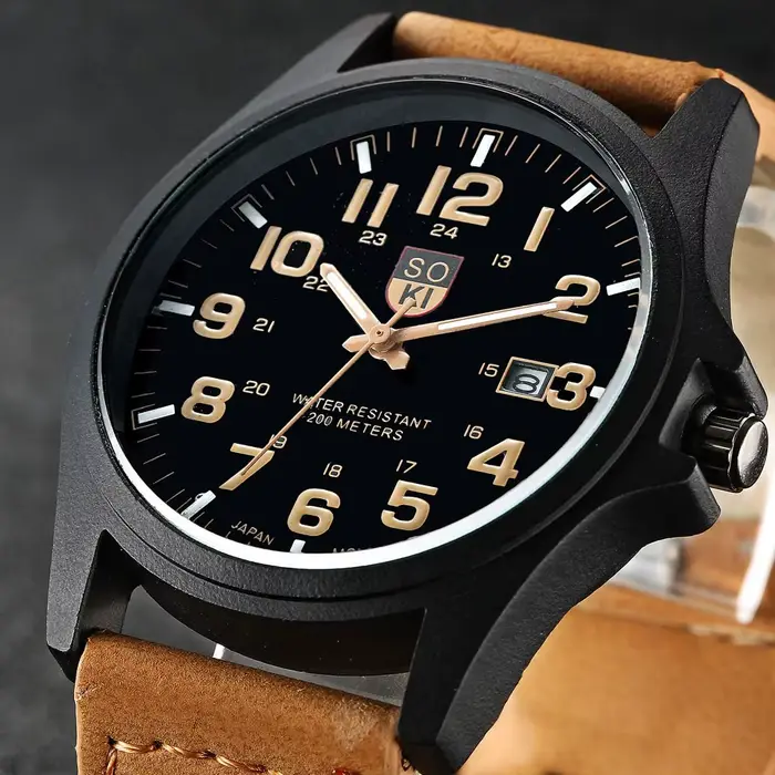 SOKI hommes montre-bracelet décontractée Quartz bracelet en cuir montres Masculino Relogio mode mâle calendrier horloge extérieur Reloj Hombre