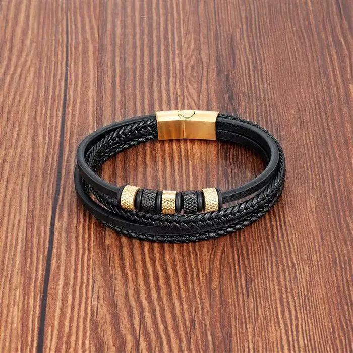 Bracelet de luxe en perles d'acier inoxydable pour hommes