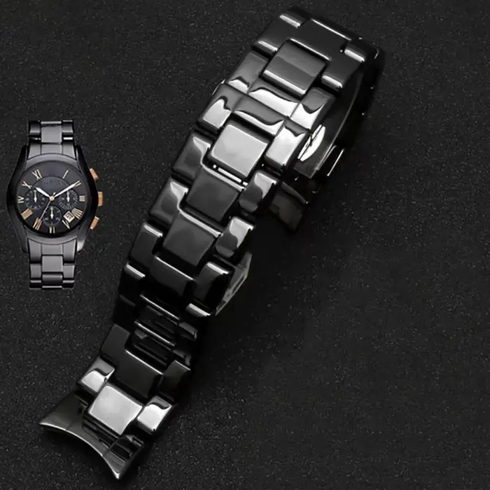 Bracelet de montre en céramique conviviale rée noire pour Ar-mani, bracelet de montre avec fermoir p