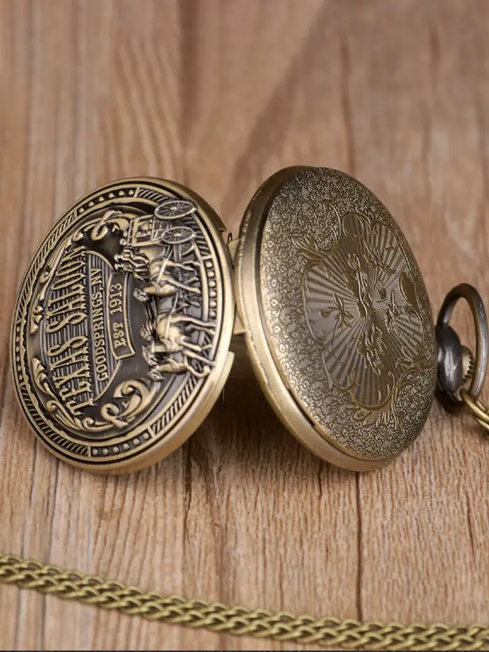 Montre de poche à quartz avec pendentif cheval en bronze