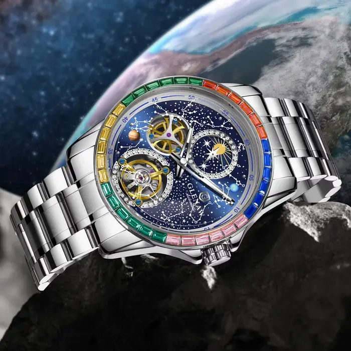 Montre GLENAW Design 2026 Constellation Dial Arc-en-Ciel Lumineuse et Étanche pour Hommes Occasions Spéciales
