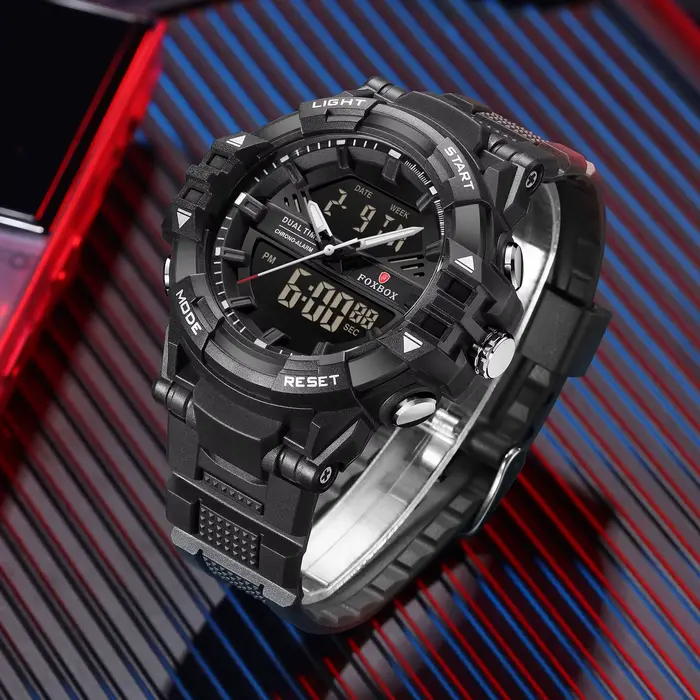 Montre électronique extérieure homme mode sport décontracté affichage double heure en silicone étanche 5 bars alarme chronographe