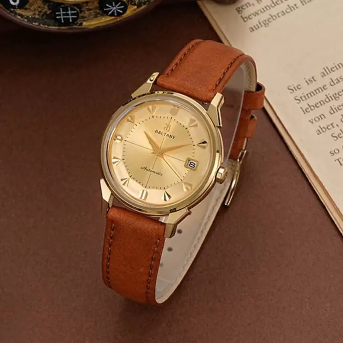 Montre automatique Baltany pour homme, édition limitée avec mouvement Miyota 9015, résistance à l'eau 50m, bracelet en cuir et boîtier en acier inoxydable