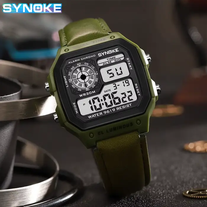 SYNOKE ceinture montre hommes Sports de plein air multifonctionnel étanche LED lumineuse