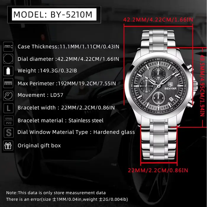Montre BENYAR 2024 Quartz Robe Résistante à l'Eau Pour Hommes Occasions Spéciales Plongée Aventures Élégante