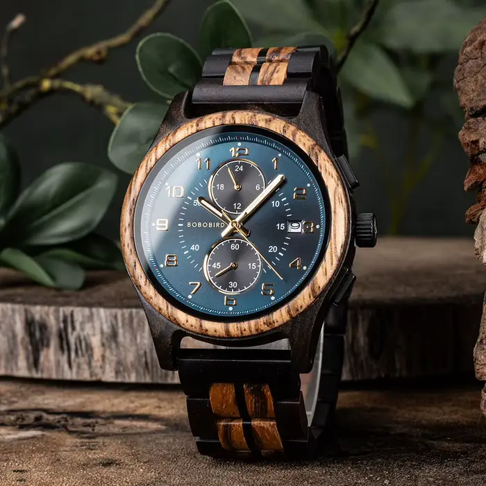 Montre en bois pour homme BOBOBIRD Chronographe PE933T-3, montre-bracelet à mouvement avec aiguilles