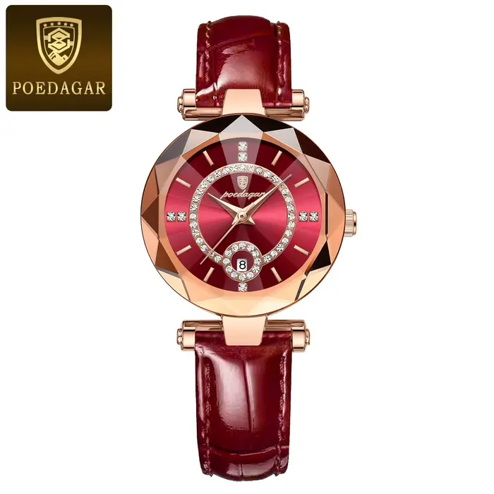 POEDAGAR montre de luxe pour femmes de haute qualité étanche Date en cuir dames montres robe Quartz 
