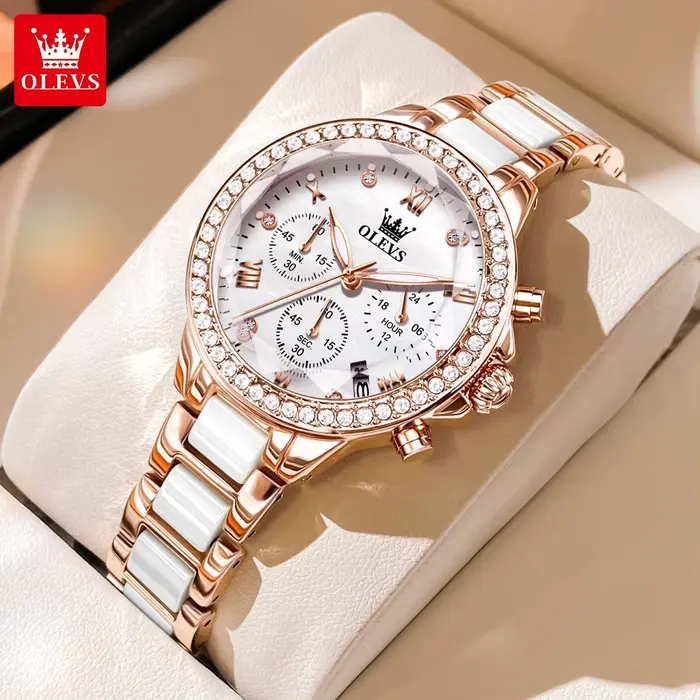 OLEVS 9999 femmes montre marque originale élégante étanche chronographe de luxe en céramique robe ro