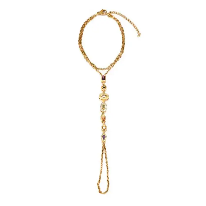 Bracelet chaîne à main en cristal coloré en acier inoxydable pour femmes
