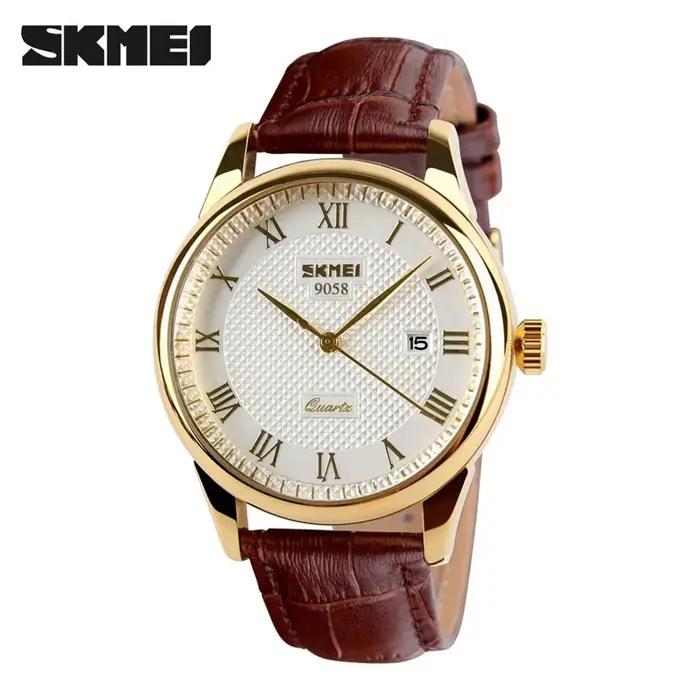 Montre-bracelet en cuir à quartz pour hommes et femmes