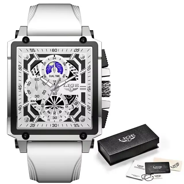 LIGE-Montre-bracelet de sport étanche en silicone pour homme, chronographe, horloge à quartz, marque