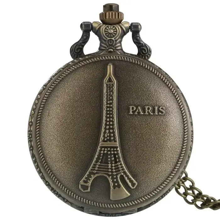 Montre de poche vintage en alliage avec mouvement Quartz pour hommes et femmes design tour de Paris mode et décontracté à offrir pour les occasions spéciales