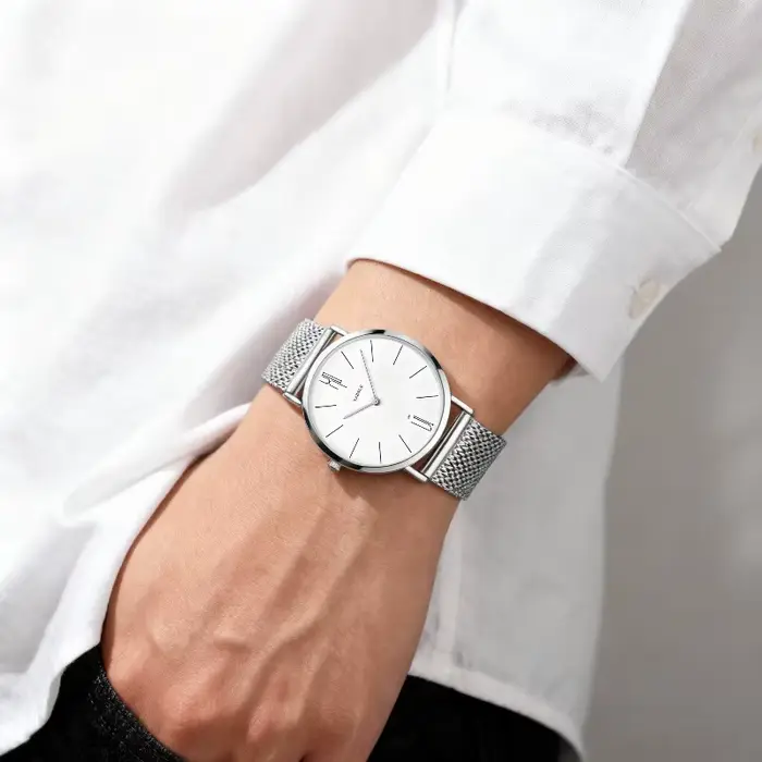 Mode Simple hommes montre haut de gamme de luxe Design classique montres à Quartz pour homme Ultra mince affaires mâle