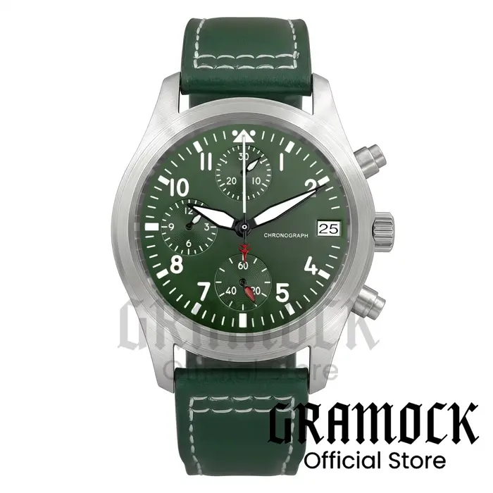 Montre-bracelet pilote bleue personnalisable 38 mm VK67, montre chronographe à quartz pour homme, ve
