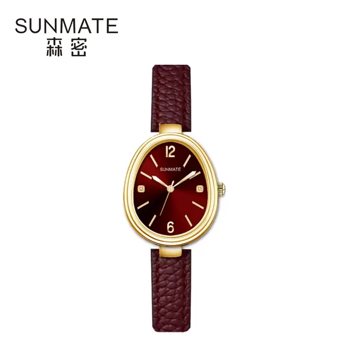 SUNMATE Montre à quartz vintage de luxe pour femme avec bracelet en cuir véritable