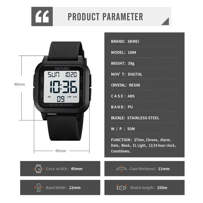Hommes alarme Chrono horloge 5Bar étanche montres militaires LED affichage choc montre numérique reloj hombre Sport de