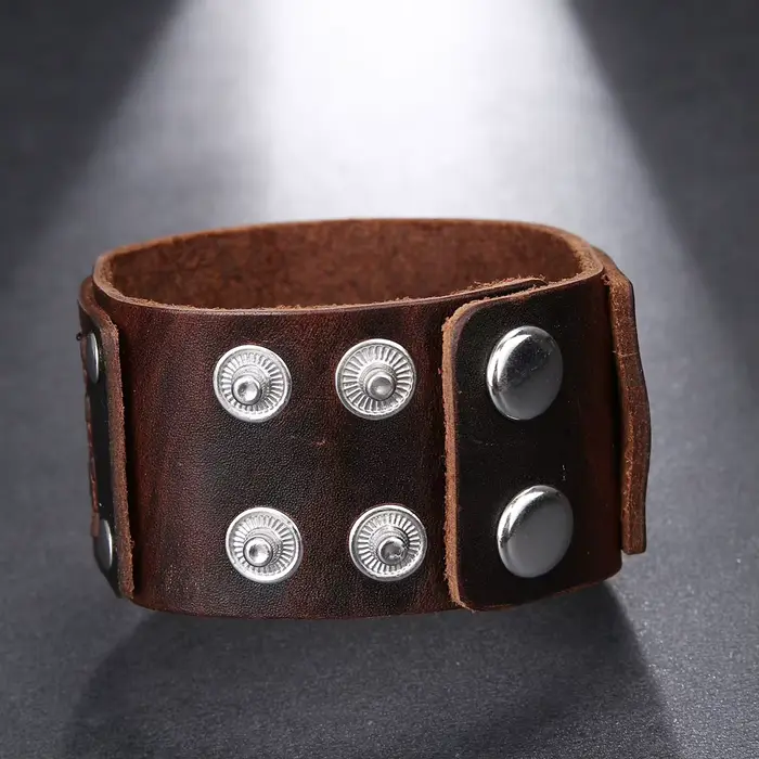 Bracelet manchette punk en cuir robuste avec motifs géométriques pour hommes et femmes occasions spéciales