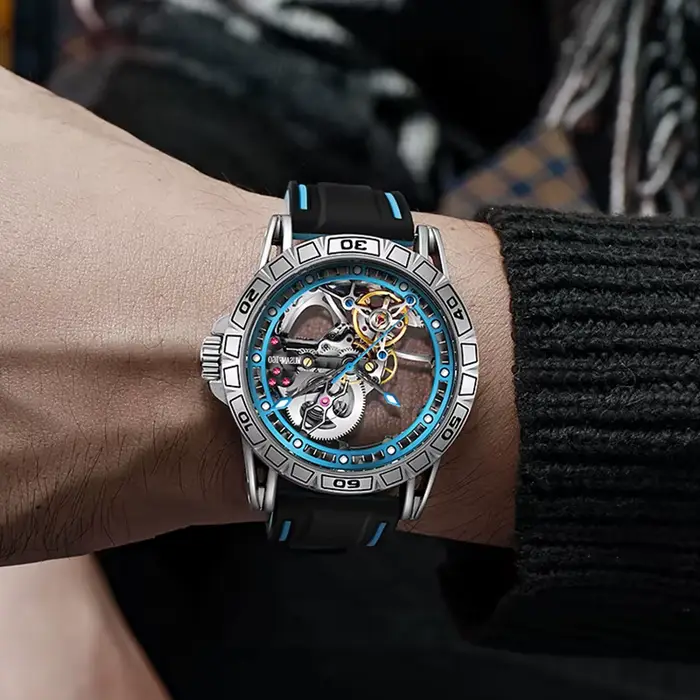 MUSANFIGO montre pour hommes entièrement automatique évidée avec mouvement mécanique
