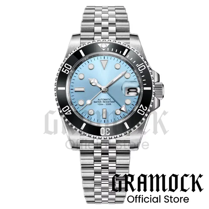 Montre de plongée GMT personnalisée pour homme 40 mm Cadran bleu glacé NH34A Mécanique Luminescent v