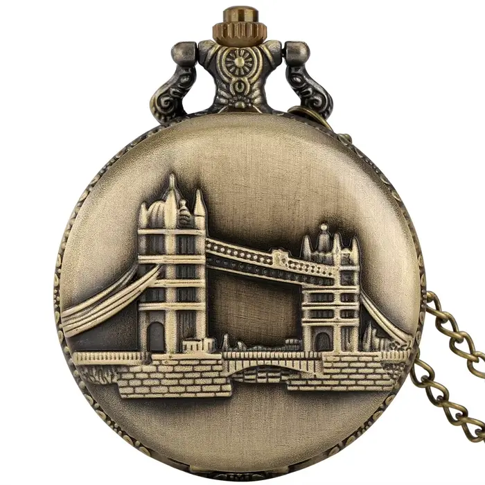 Montre de poche Vintage en Bronze pour hommes et femmes, œil de londres/Big Ben/Bridge, collier, cél