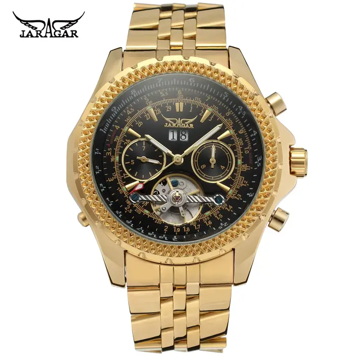 JARAGAR luxe 51mm cadran automatique mécanique Tourbillon montre pour hommes, multifonctionnel, affi