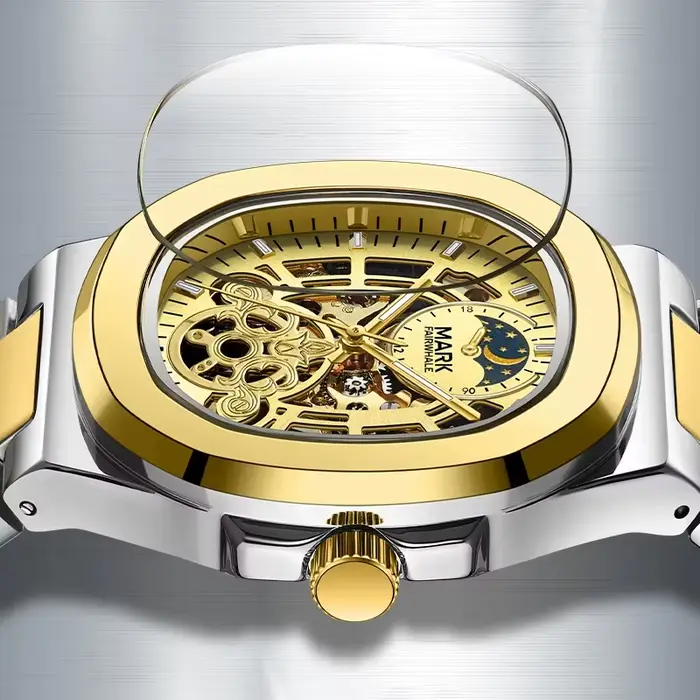 Mark Fairwhale marque Tourbillon squelette de luxe affaires montre automatique homme carré étanche Phase de lune montres mécaniques hommes