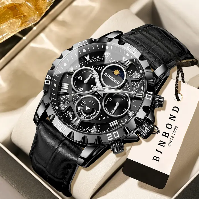Montres-bracelets à quartz authentiques et précises BINBOND pour hommes