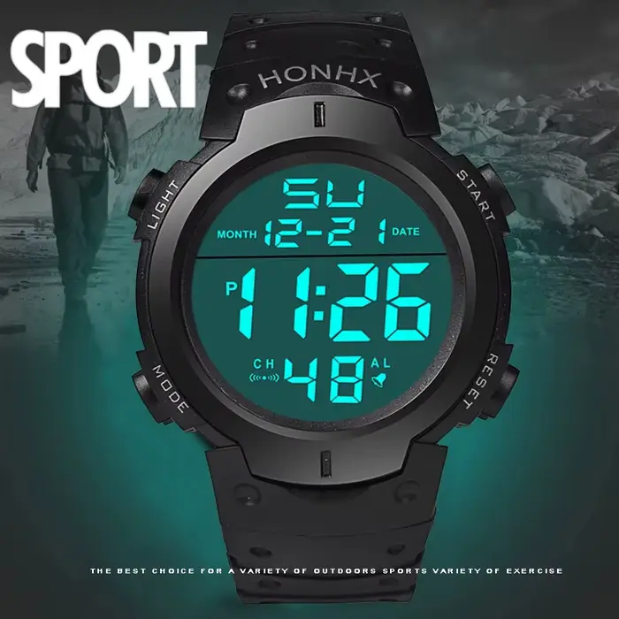 Montre numérique à affichage LED pour hommes et femmes