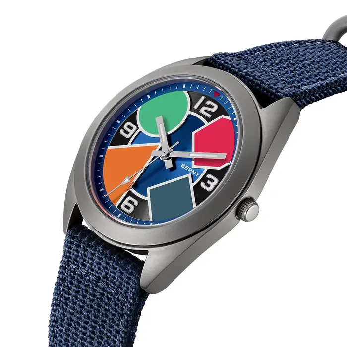 BERNY montre en titane pour hommes cadran géométrique revêtement AR saphir accrocheur multicolore toile lumineuse