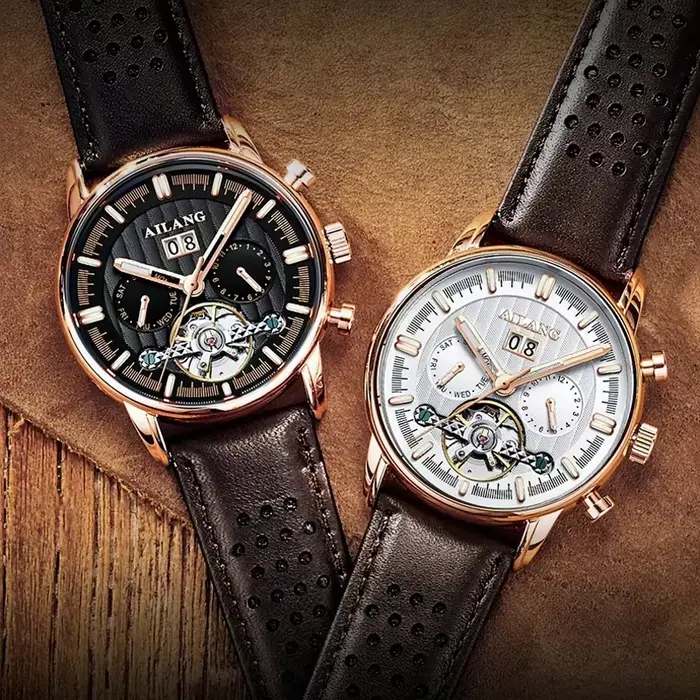 Montre Daniel Gorman Automatique à Tourbillon avec Bracelet en Cuir pour Hommes Occasions Spéciales Affaires Mode