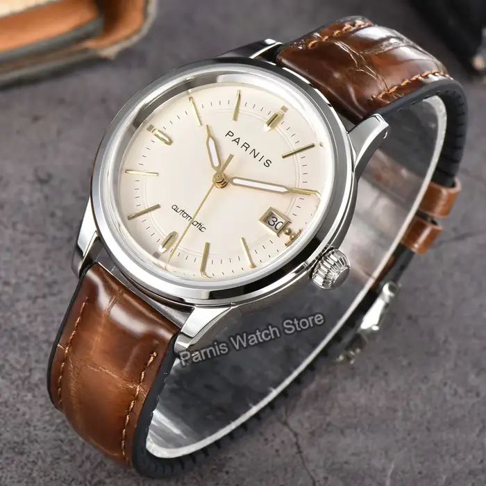Montre Parnis Or Cadran Noir Automatique Hommes Occasions Spéciales Résistante À L'Eau Avec Boucle À Crochet