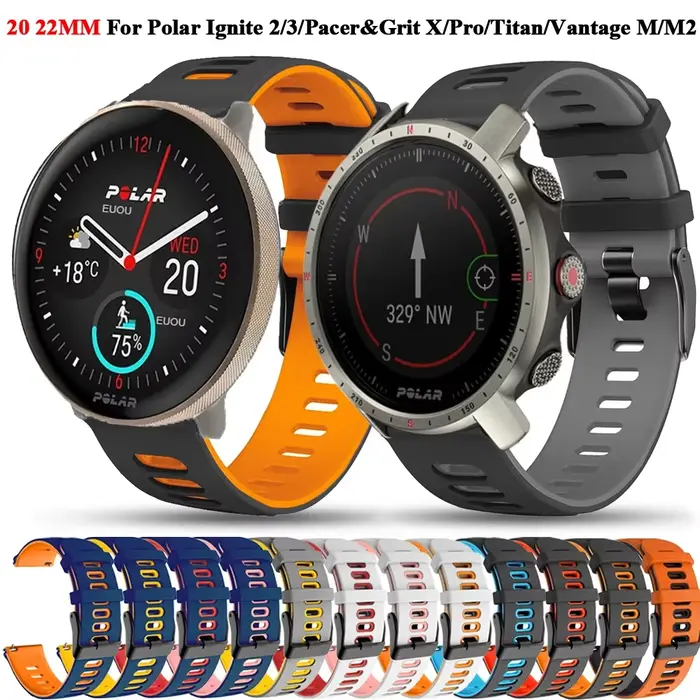 20 22mm bracelets de montre pour Bracelet polaire Pacer POLAR Grit X Pro Titan/Vantage M2 M/IGNITE 2/3/Unite Bracelet en Silicone bracelets de montre