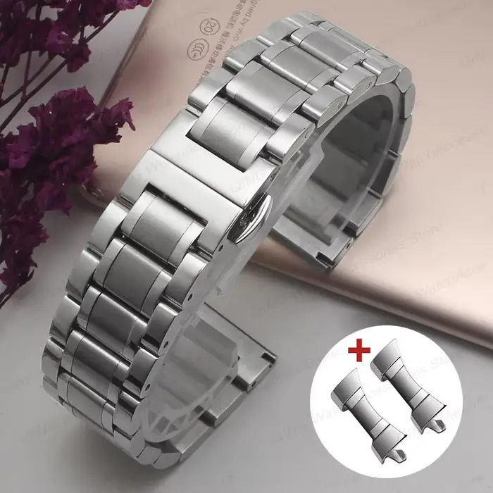 Bracelet de montre en acier inoxydable massif à extrémité plate en Arc pour bracelet à fermoir papil