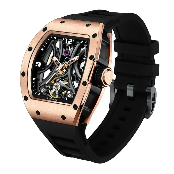 Nouvelle Montre Automatique Style Tonneau Cadran Silicone Bracelet Étanche Sport Mécanique Acier Inoxydable 2026